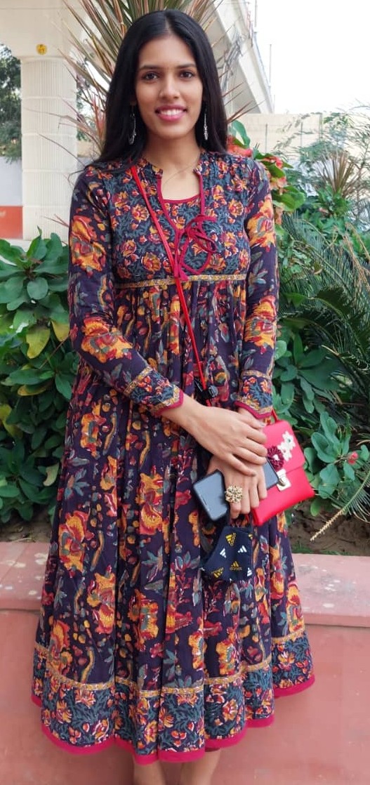 Sakshi in a floral dress